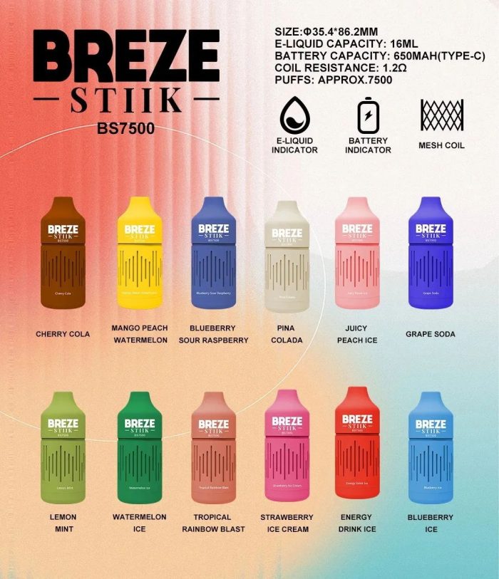 in stock BREZE STIIK BS7500 puffs Disposable Vape